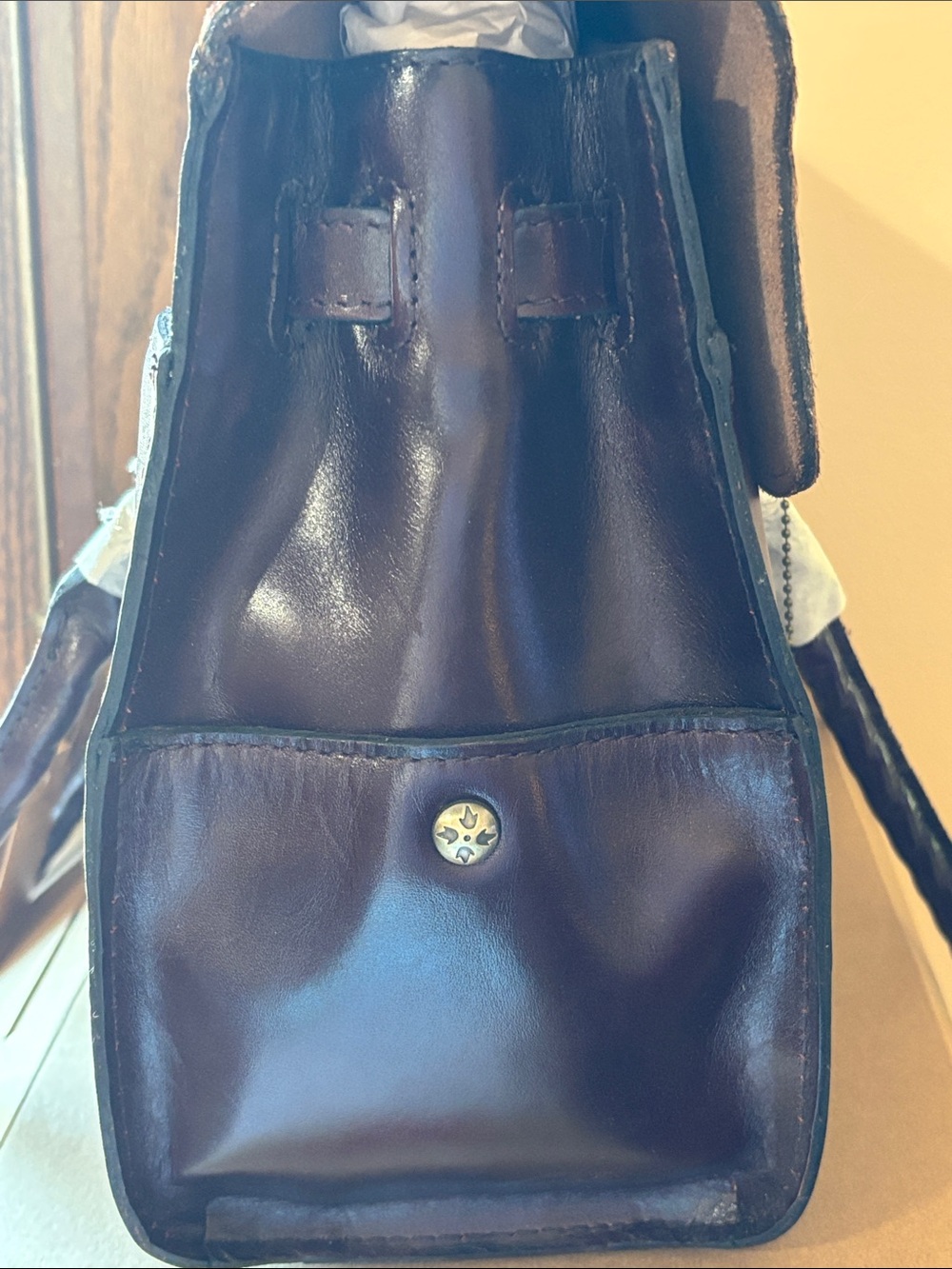 Patricia Nash Brown Leather Satchel with Leopard Print Flap and Gold Hardware - Picture 4 of 12
